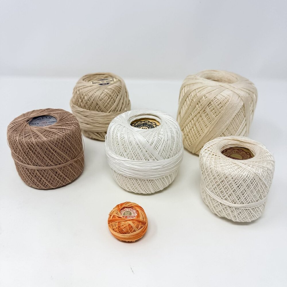 Vintage Crochet Thread LOT of 6 – J&P Coats Knit-Cro-Sheen Royal Society Star